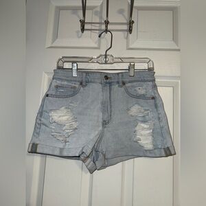 American Eagle Outfitters Light Blue Distressed Denim Shorts